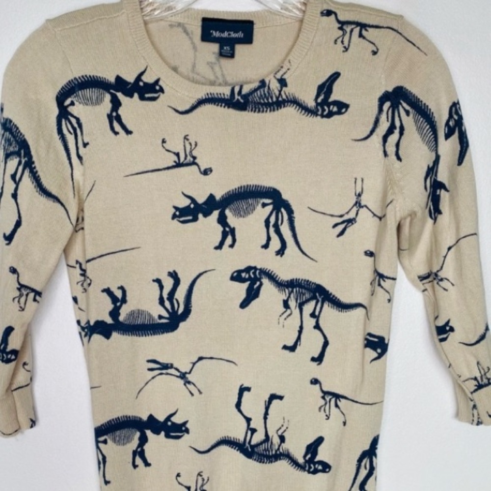 Modcloth Knit Sweater Dinosaur Print, Half Sleeve